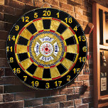 Fire Department logo Blue And White Badge Dart Board<br><div class="desc">Fire Department logo Blue And White Badge With Fire Axes and ladder.
Great for firemen and first respondents. Personalize with your name and department home town and more.monogram</div>