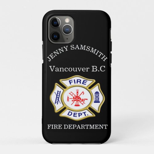 Fire Department logo Blue And White Badge gold  11 iPhone 11 Pro Case