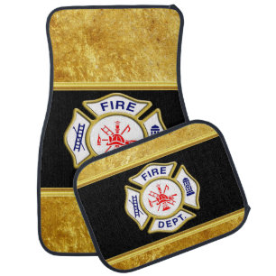 Fire Department logo Blue And White Badge gold Car Floor Mat