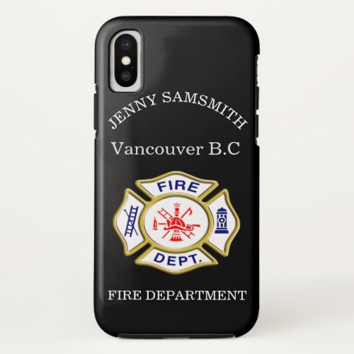 Fire Department logo Blue And White Badge gold iPhone XS Case