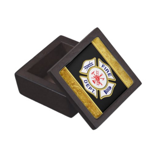 Fire Department logo Blue And White Badge gold Gift Box