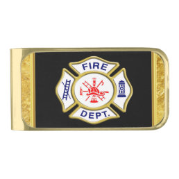 Fire Department logo Blue And White Badge gold Gold Finish Money Clip