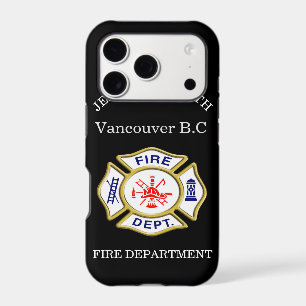 Fire Department logo Blue And White Badge gold iPhone 17 Pro Case