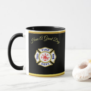 Fire Department logo Blue And White Badge gold Mug