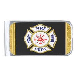 Fire Department logo Blue And White Badge gold Silver Finish Money Clip