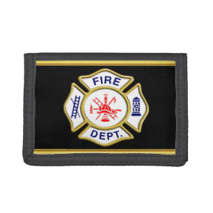 Fire Department logo Blue And White Badge gold Tri-fold Wallet