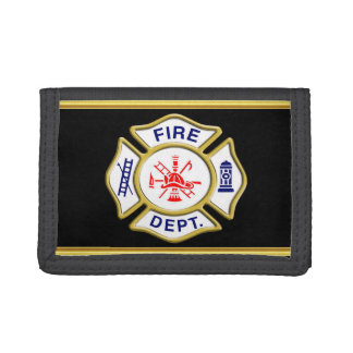 Fire Department logo Blue And White Badge gold Tri-fold Wallet