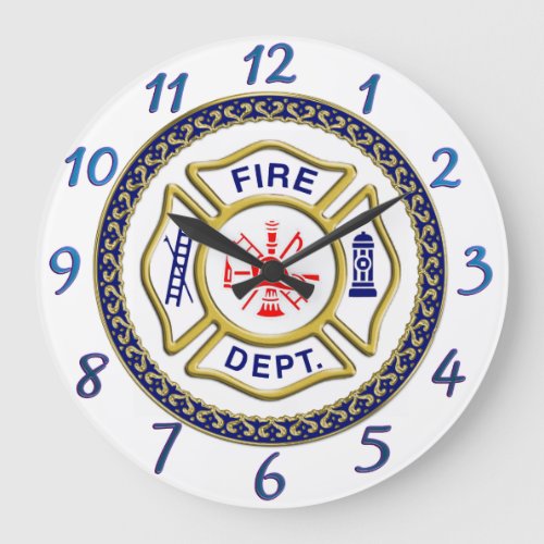 Fire Department logo Blue And White Badge Large Clock