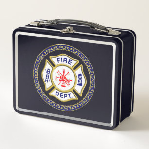 Fire Department logo Blue And White Badge Metal Lunch Box