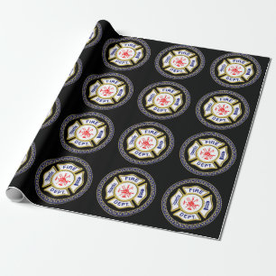 Fire Department logo Blue And White Badge Wrapping Paper