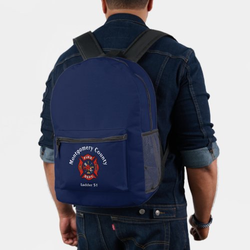 Fire Department Logo Custom Blue Printed Backpack