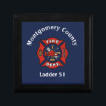 Fire Department Logo Custom  Gift Box<br><div class="desc">Stylish design for firehouses,  firefighters and their families,  features red generic fire department logo on dark blue background. Customize with city or county department details or firefighter name in modern white font</div>