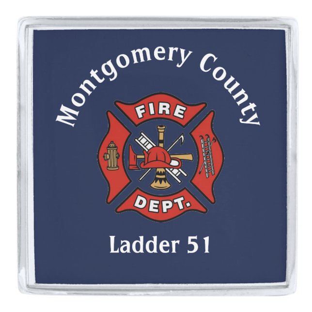 Fire Department Logo Custom    Silver Finish Lapel Pin (Front)