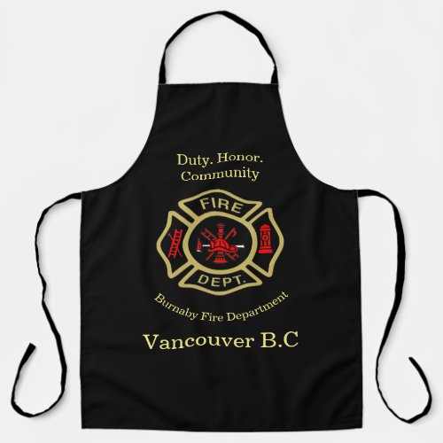 Fire Department logo Duty Honor Red And Gold Apron