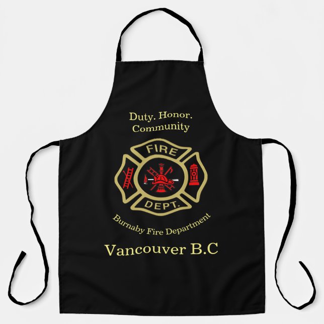 Fire Department logo Duty Honor Red And Gold Apron (Front)