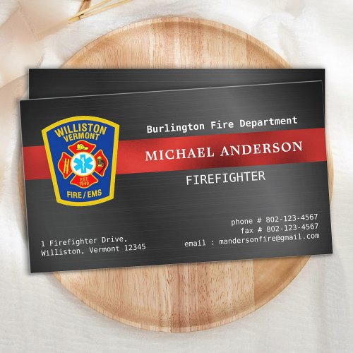 Fire Department Logo Emblem Red Silver Firefighter Business Card