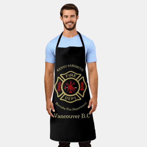 Fire Department logo Gold And Back Badge  Apron