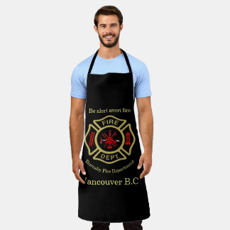 Fire Department logo Gold And Back Badge Be alert Apron