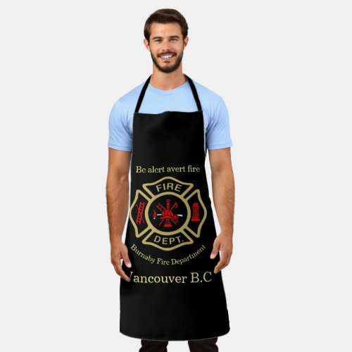 Fire Department logo Gold And Back Badge Be alert  Apron