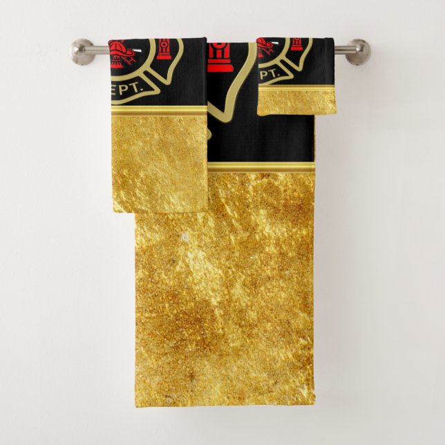 Fire Department logo Gold And Back Badge gold Bath Towel Set (Insitu)