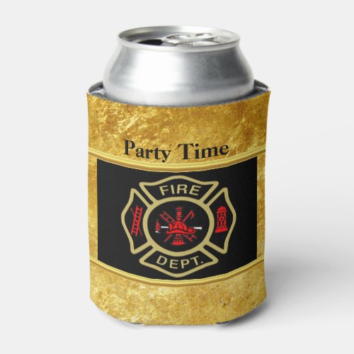 Fire Department logo Gold And Back Badge gold Can Cooler