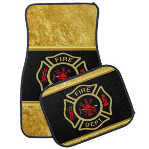 Fire Department logo Gold And Back Badge gold Car Floor Mat