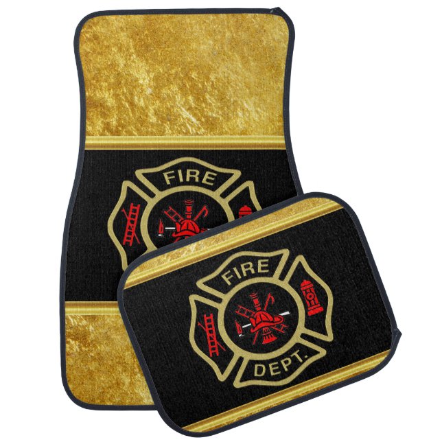 Fire Department logo Gold And Back Badge gold Car Floor Mat (Set)