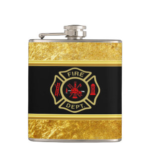Fire Department logo Gold And Back Badge gold Flask