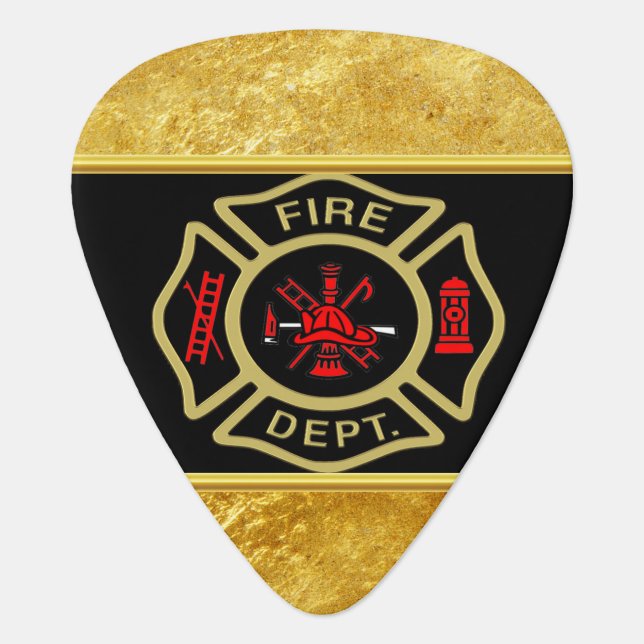 Fire Department logo Gold And Back Badge gold Guitar Pick (Front)