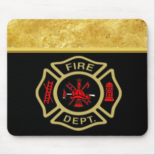 Fire Department logo Gold And Back Badge gold Mouse Pad