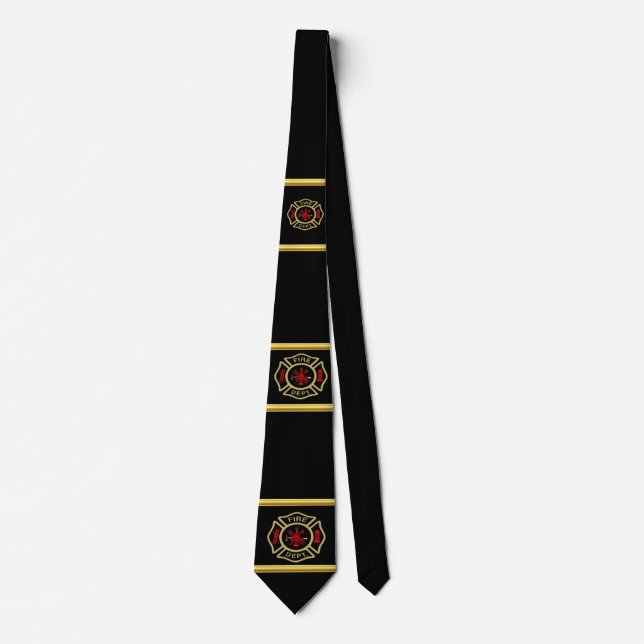 Fire Department logo Gold And Back Badge gold Neck Tie (Front)
