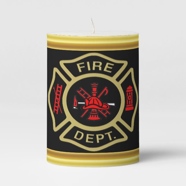 Fire Department logo Gold And Back Badge gold Pillar Candle (Front)