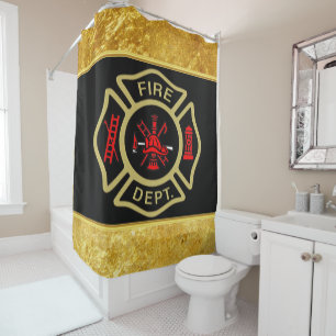 Fire Department logo Gold And Back Badge gold Shower Curtain