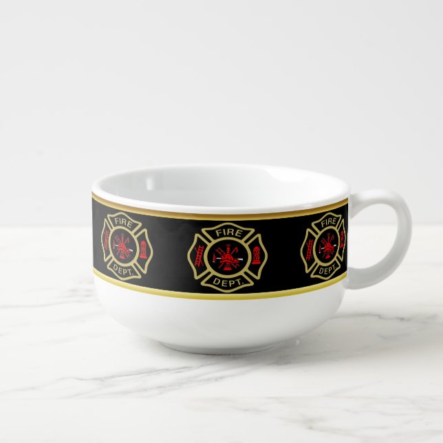 Fire Department logo Gold And Back Badge gold Soup Mug (Left)
