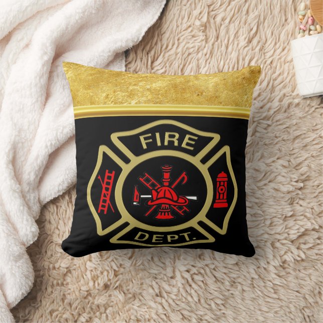 Fire Department logo Gold And Back Badge gold Throw Pillow (Blanket)