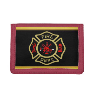 Fire Department logo Gold And Back Badge gold Tri-fold Wallet