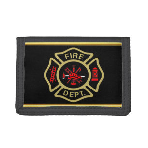Fire Department logo Gold And Back Badge gold Tri-fold Wallet