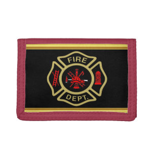 Fire Department logo Gold And Back Badge gold Trifold Wallet