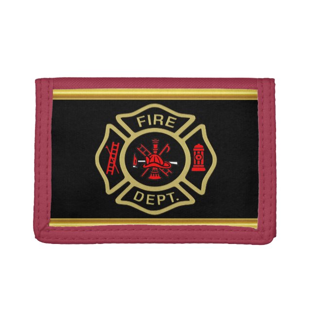 Fire Department logo Gold And Back Badge gold Trifold Wallet (Front)