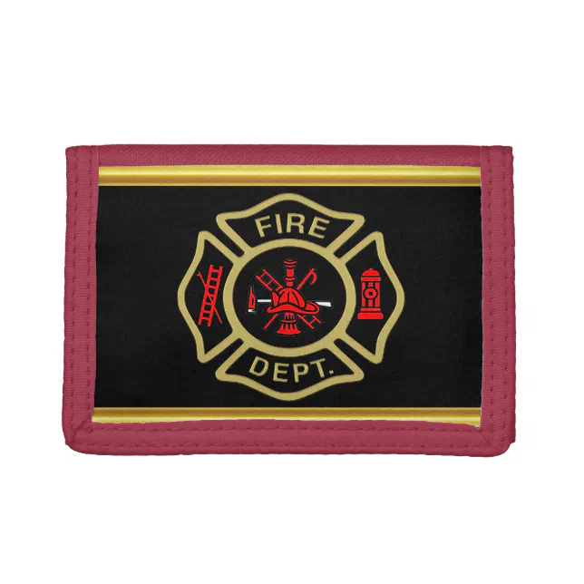 Fire Department logo Gold And Back Badge gold Trifold Wallet | Zazzle