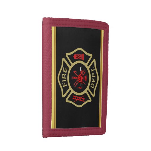 Fire Department logo Gold And Back Badge gold Trifold Wallet | Zazzle