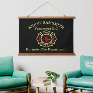 Fire Department logo Gold And Back Badge Hanging Tapestry