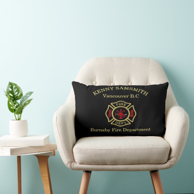Fire Department logo Gold And Back Badge  Lumbar Pillow (Chair)