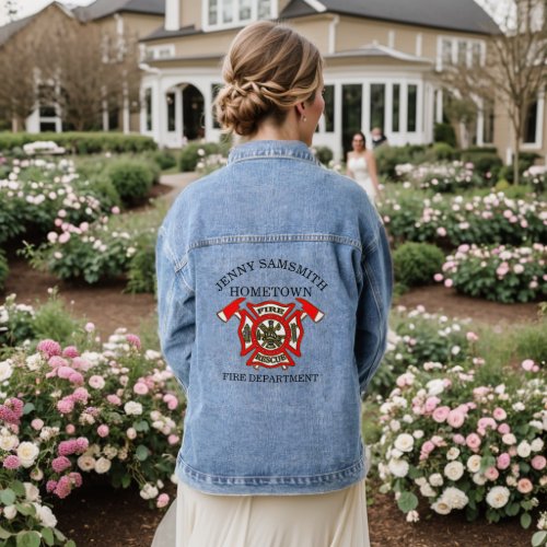 Fire Department logo Gold And Red Badge Denim Jacket