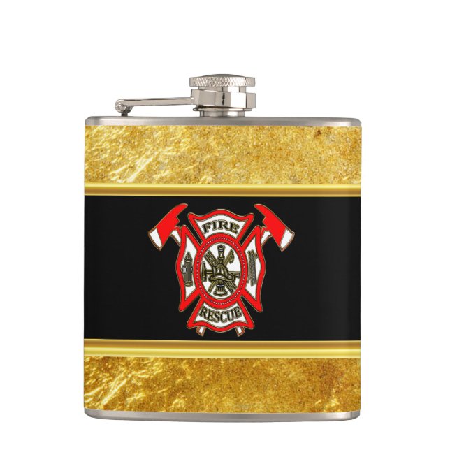 Fire Department logo Gold And Red Badge gold foil Flask (Front)