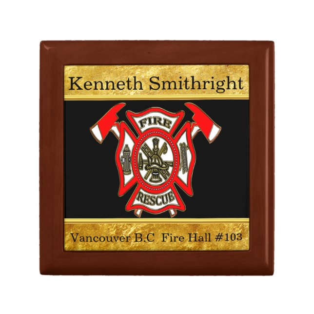 Fire Department logo Gold And Red Badge gold foil Gift Box (Front)