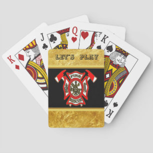 Fire Department logo Gold And Red Badge gold foil Poker Cards