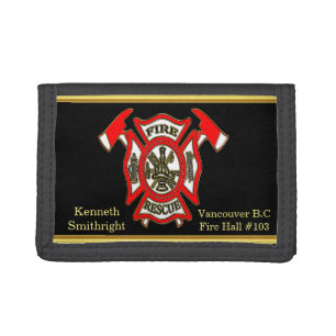 Fire Department logo Gold And Red Badge gold foil Tri-fold Wallet