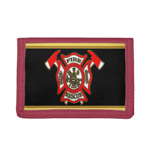 Fire Department logo Gold And Red Badge gold foil Tri-fold Wallet