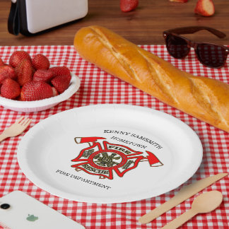 Fire Department logo Gold And Red Badge Paper Plates